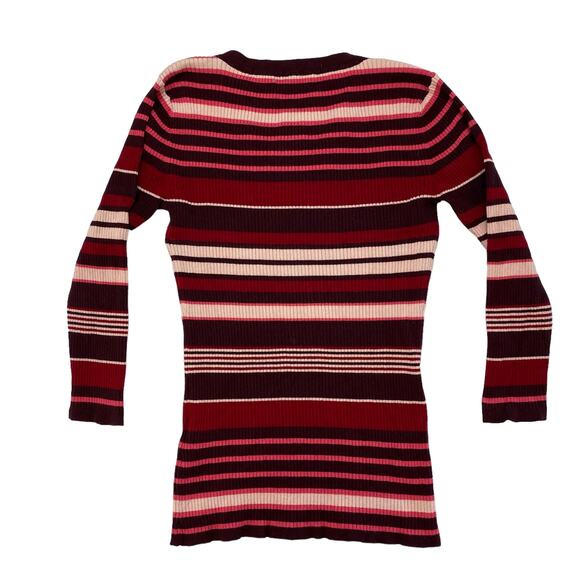 NEW YORK & CO Ribbed Knit Stripe Lace Up Long Sleeve Top Size Small Pink Purple - Picture 5 of 10